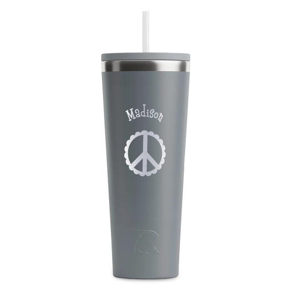 Custom Peace Sign RTIC Everyday Tumbler with Straw - 28oz - Grey - Double-Sided (Personalized)