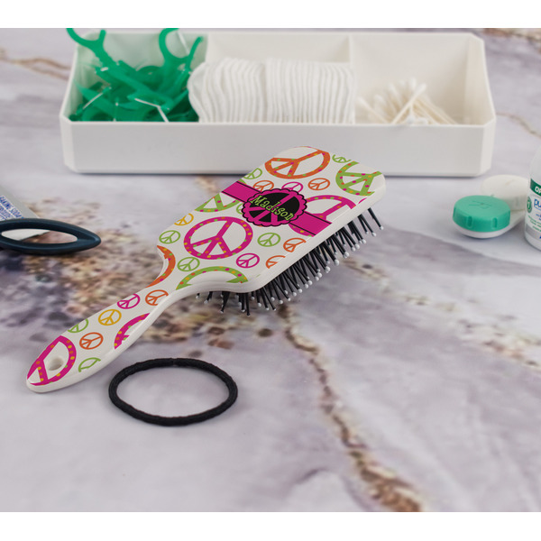 Peace Sign Hair Brush - In Bathroom
