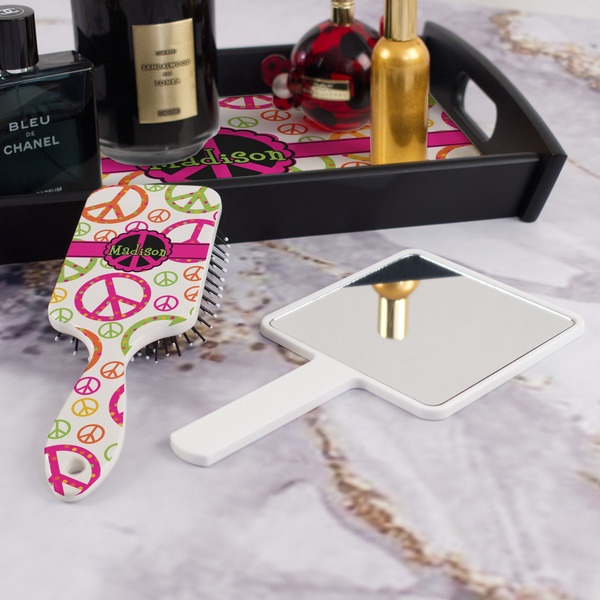 Peace Sign Hair Brush - With Hand Mirror