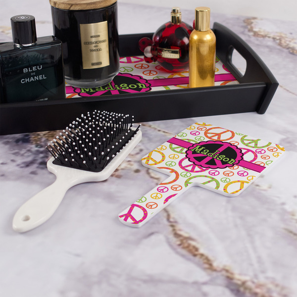 Peace Sign Hand Mirror - With Hair Brush