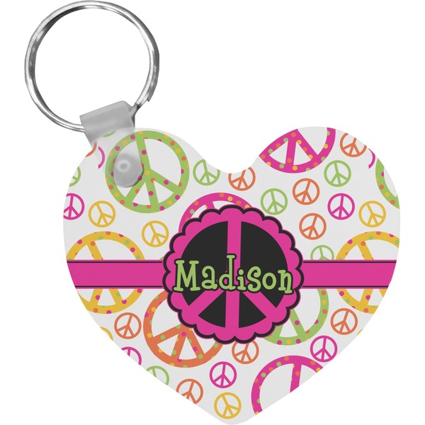 Custom Peace Sign Heart Plastic Keychain w/ Name or Text