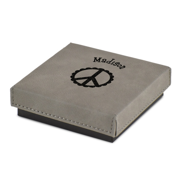 Custom Peace Sign Jewelry Gift Box - Engraved Leather Lid (Personalized)