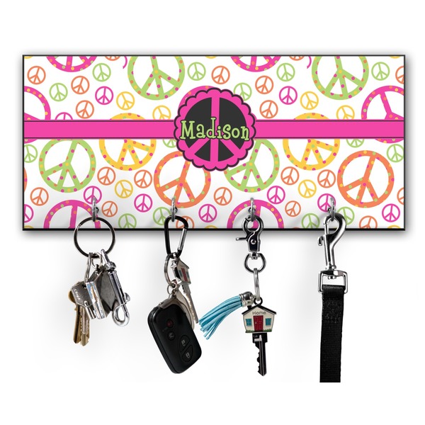 Custom Peace Sign Key Hanger w/ 4 Hooks w/ Name or Text