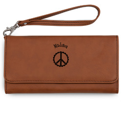 Peace Sign Ladies Leatherette Wallet - Laser Engraved - Rawhide (Personalized)