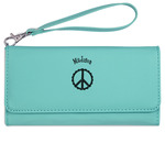 Peace Sign Ladies Leatherette Wallet - Laser Engraved- Teal (Personalized)