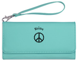 Peace Sign Ladies Leatherette Wallet - Laser Engraved- Teal (Personalized)