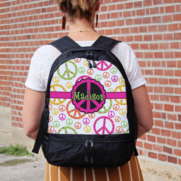 Peace Sign Large Backpack - Black - On Back