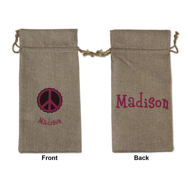 Custom Peace Sign Large Burlap Gift Bag - Front & Back (Personalized)