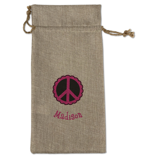 Custom Peace Sign Large Burlap Gift Bag - Front