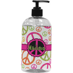 Peace Sign Plastic Soap / Lotion Dispenser (16 oz - Large - Black) (Personalized)