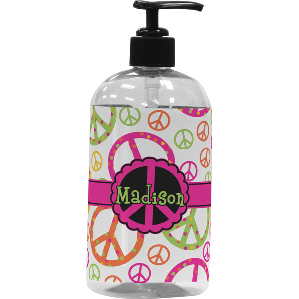 Custom Peace Sign Plastic Soap / Lotion Dispenser (16 oz - Large - Black) (Personalized)