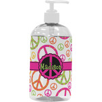 Peace Sign Plastic Soap / Lotion Dispenser (16 oz - Large - White) (Personalized)