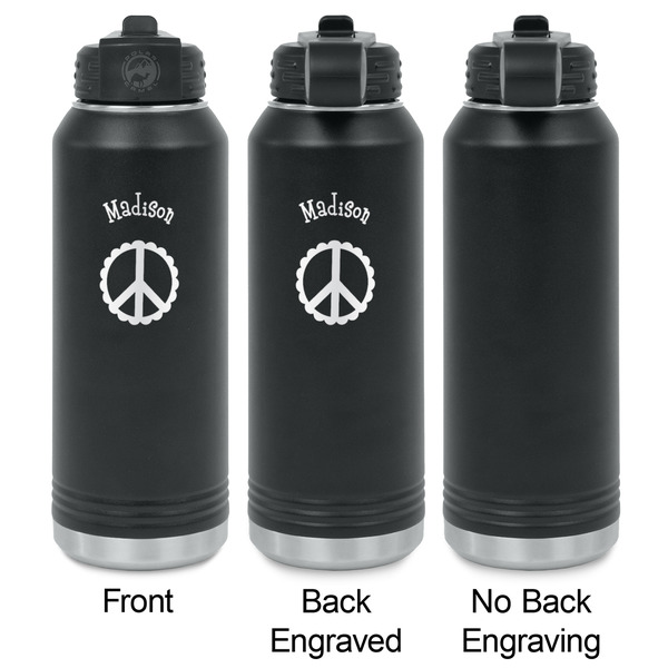Peace Sign Laser Engraved Water Bottles - 2 Styles - Front & Back View