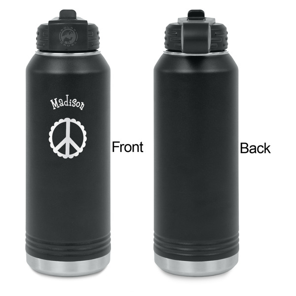 Peace Sign Laser Engraved Water Bottles - Front Engraving - Front & Back View