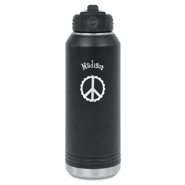 Custom Peace Sign Water Bottle - Laser Engraved - Front (Personalized)