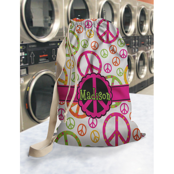 Peace Sign Laundry Bag in Laundromat