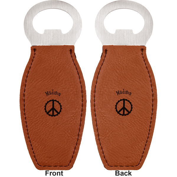 Peace Sign Leather Bar Bottle Opener - Front and Back