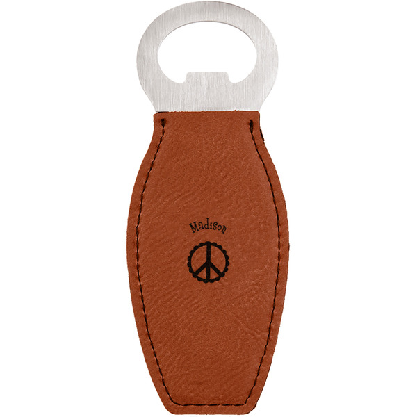 Custom Peace Sign Leatherette Bottle Opener - Double Sided (Personalized)