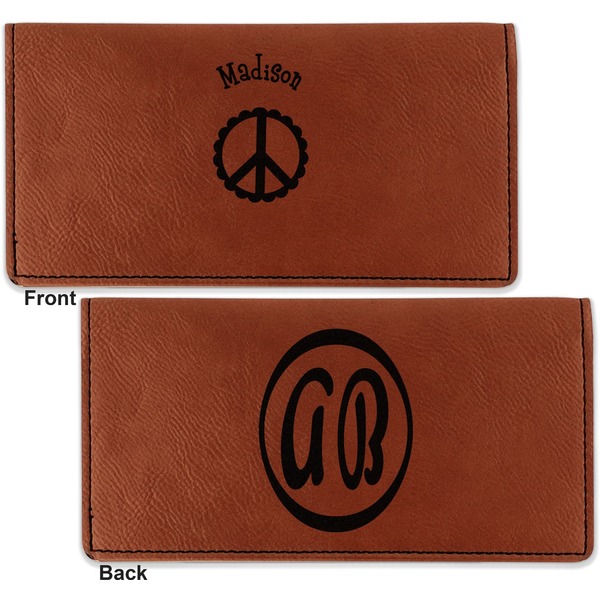 Peace Sign Leather Checkbook Holder Front and Back
