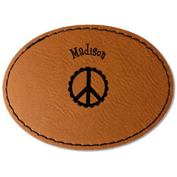 Peace Sign Faux Leather Iron On Patch - Oval (Personalized)