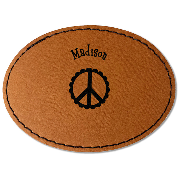 Custom Peace Sign Faux Leather Iron On Patch - Oval (Personalized)