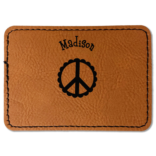 Custom Peace Sign Faux Leather Iron On Patch - Rectangle (Personalized)