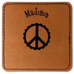 Peace Sign Faux Leather Iron On Patch - Square (Personalized)