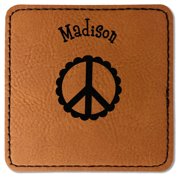 Custom Peace Sign Faux Leather Iron On Patch - Square (Personalized)