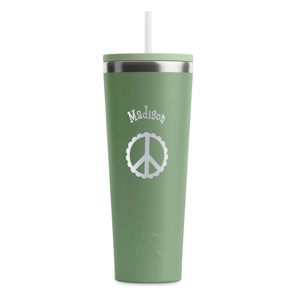 Custom Peace Sign RTIC Everyday Tumbler with Straw - 28oz - Light Green - Double-Sided (Personalized)