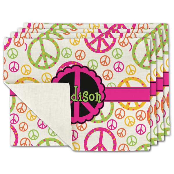 Custom Peace Sign Single-Sided Linen Placemat - Set of 4 w/ Name or Text