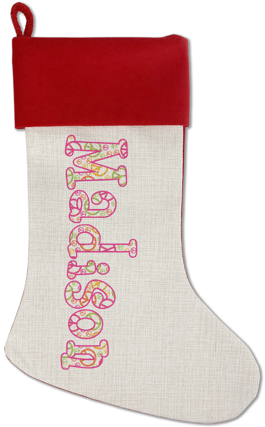 Custom Peace Sign Red Linen Stocking (Personalized) | YouCustomizeIt