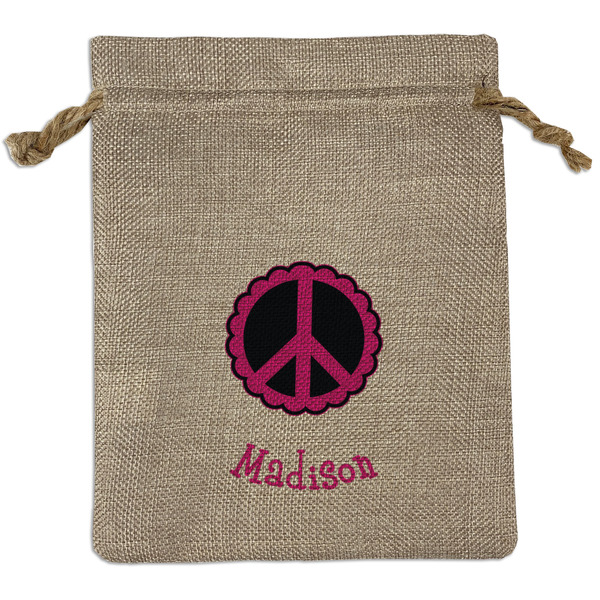 Custom Peace Sign Medium Burlap Gift Bag - Front