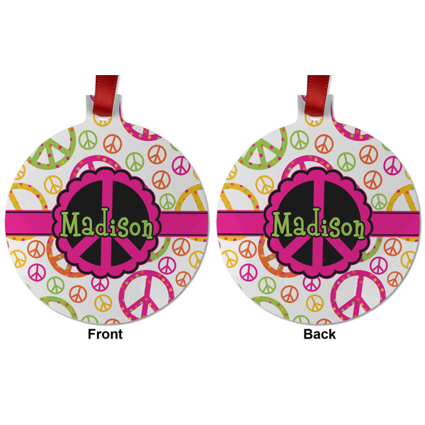 Peace Sign Metal Ball Ornament - Front and Back