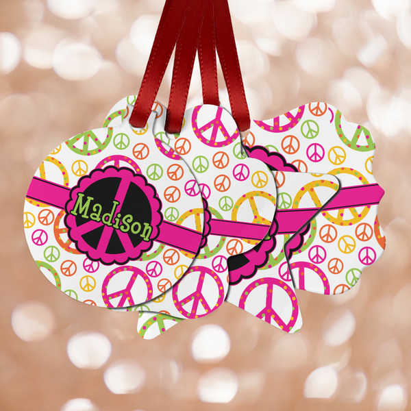 Custom Peace Sign Metal Ornaments - Double Sided w/ Name or Text