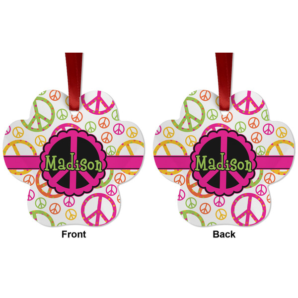 Peace Sign Metal Paw Ornament - Front and Back