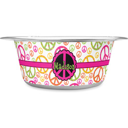 Peace Sign Stainless Steel Dog Bowl (Personalized)