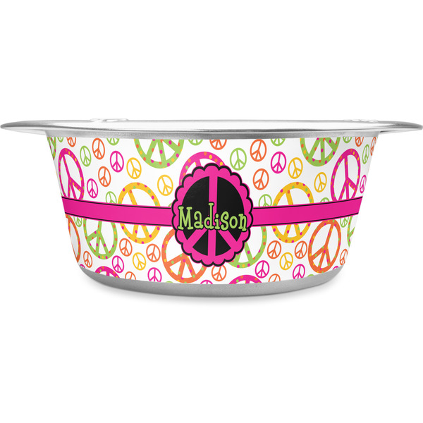 Custom Peace Sign Stainless Steel Dog Bowl (Personalized)