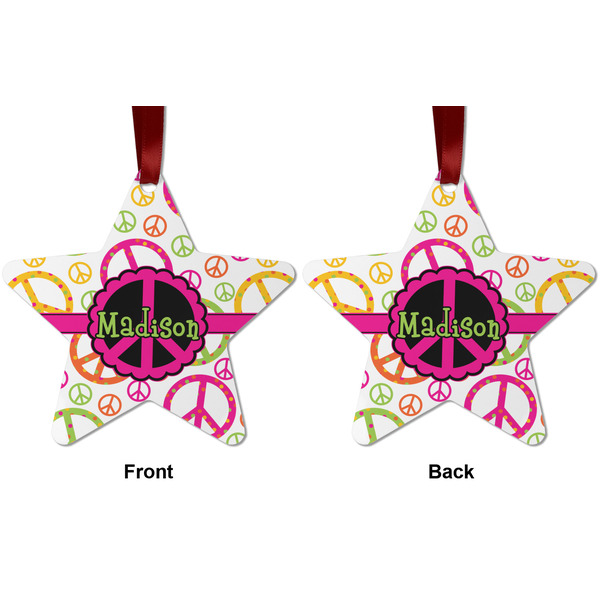 Peace Sign Metal Star Ornament - Front and Back
