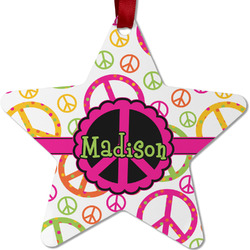 Peace Sign Metal Star Ornament - Double Sided w/ Name or Text