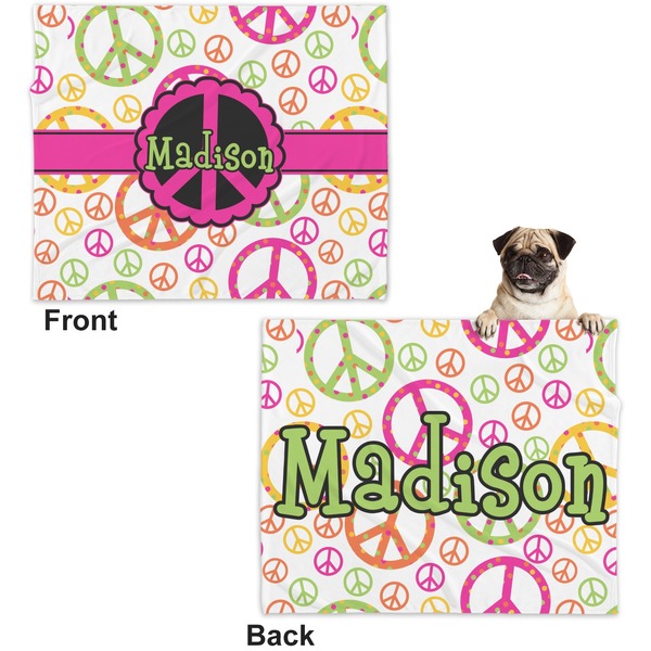 Peace Sign Microfleece Dog Blanket - Large- Front & Back
