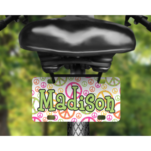 Peace Sign Mini License Plate on Bicycle