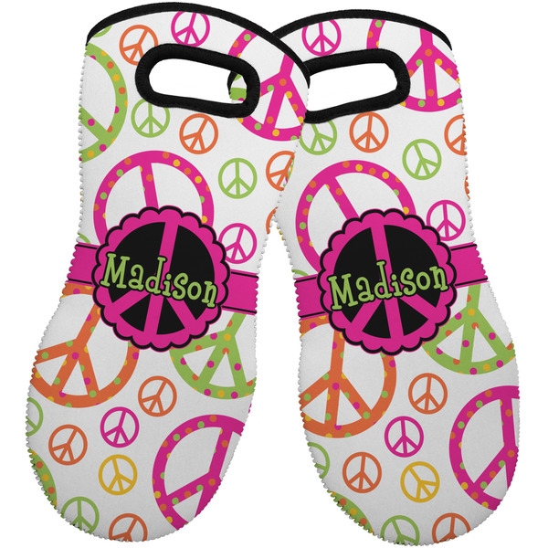Custom Peace Sign Neoprene Oven Mitts - Set of 2 w/ Name or Text