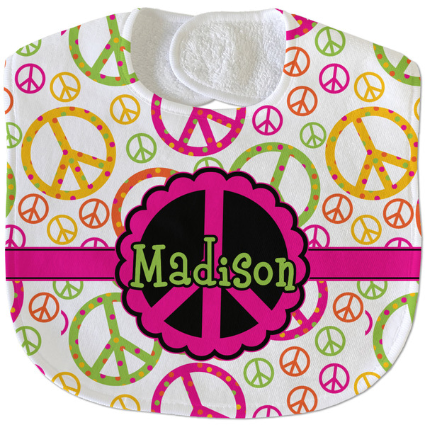 Custom Peace Sign Velour Baby Bib w/ Name or Text