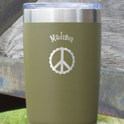 Peace Sign 20 oz Stainless Steel Tumbler - Olive - Single Sided (Personalized)