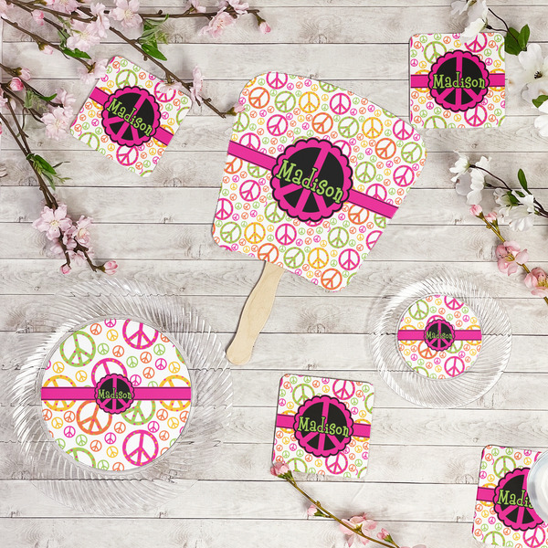 Peace Sign Party Supplies Combination Image - All items - Plates, Coasters, Fans