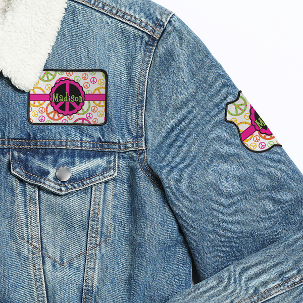 Peace Sign Patches Lifestyle Jean Jacket Detail