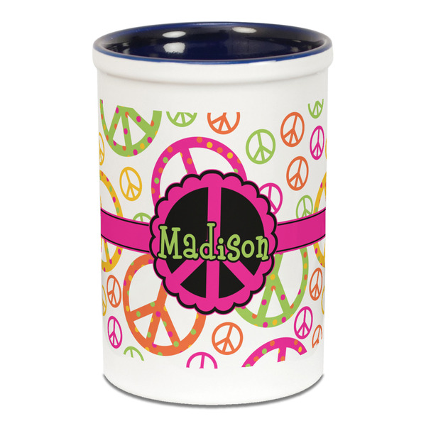 Peace Sign Pencil Holder - Blue