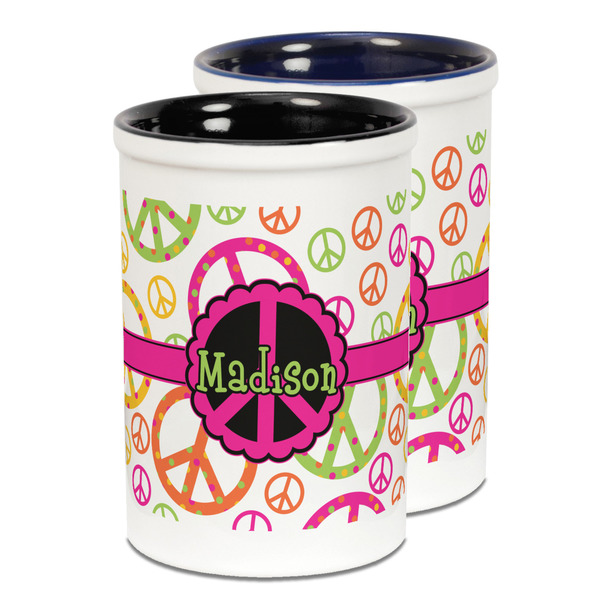 Custom Peace Sign Ceramic Pencil Holder - Large