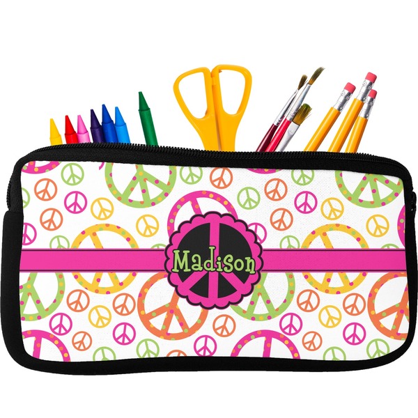 Custom Peace Sign Neoprene Pencil Case - Small w/ Name or Text