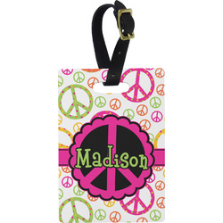 Peace Sign Plastic Luggage Tag - Rectangular w/ Name or Text
